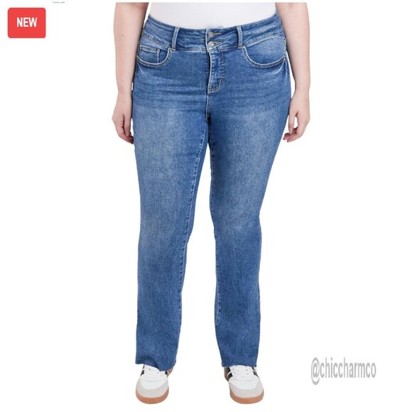 Premium Stretch Slim Straight Jeans Mid-Rise Women's Denim